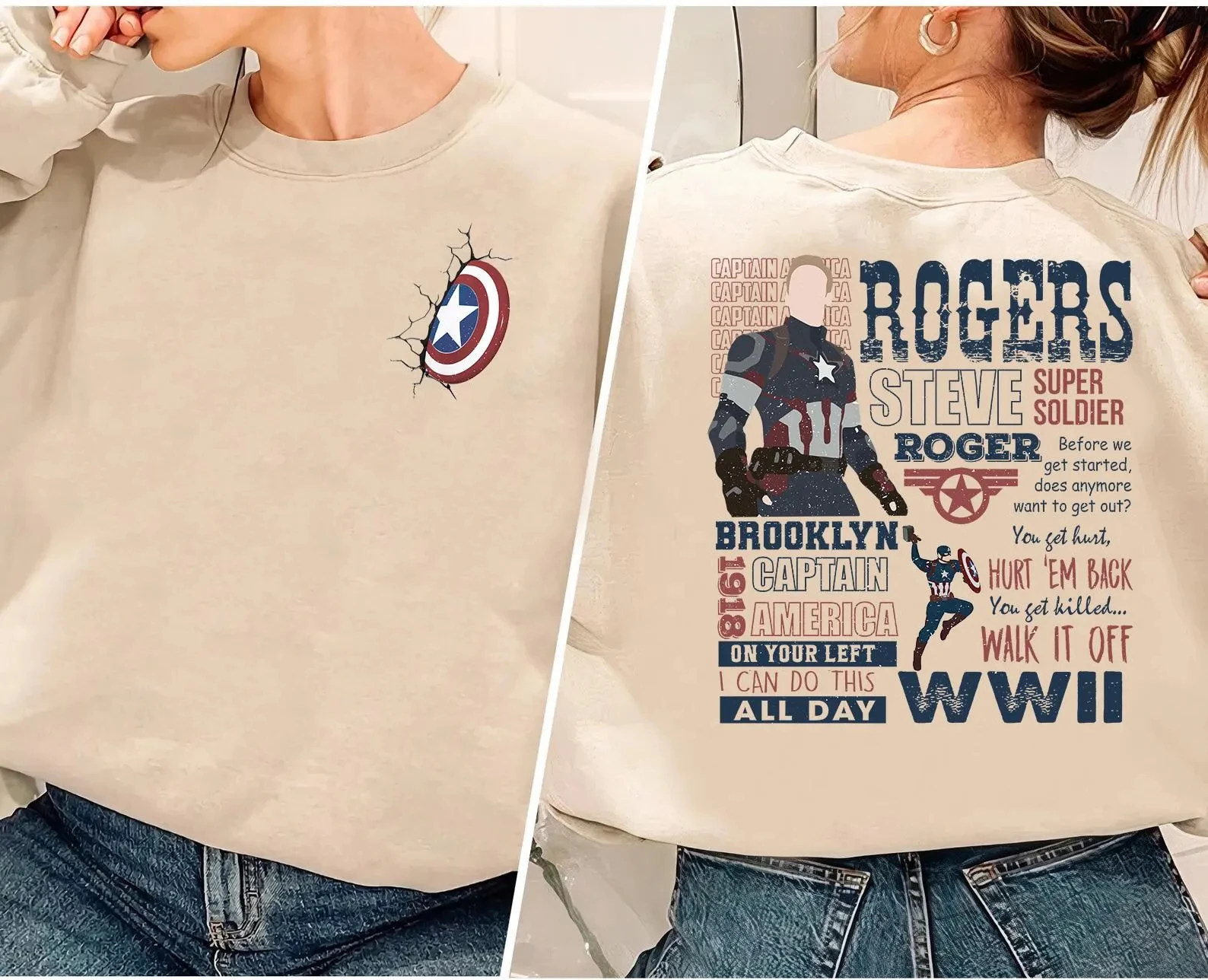 

Rogers 1918 Double-sided Sweatshirts Captain America Sweatshirt Marvel Sweater Rogers Sweatshirt