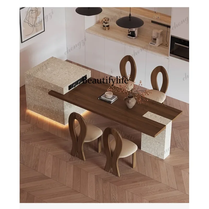 for Medieval Style Island Dining Table Integrated Retractable Guide Table New Multi Functional Wood Grain Table