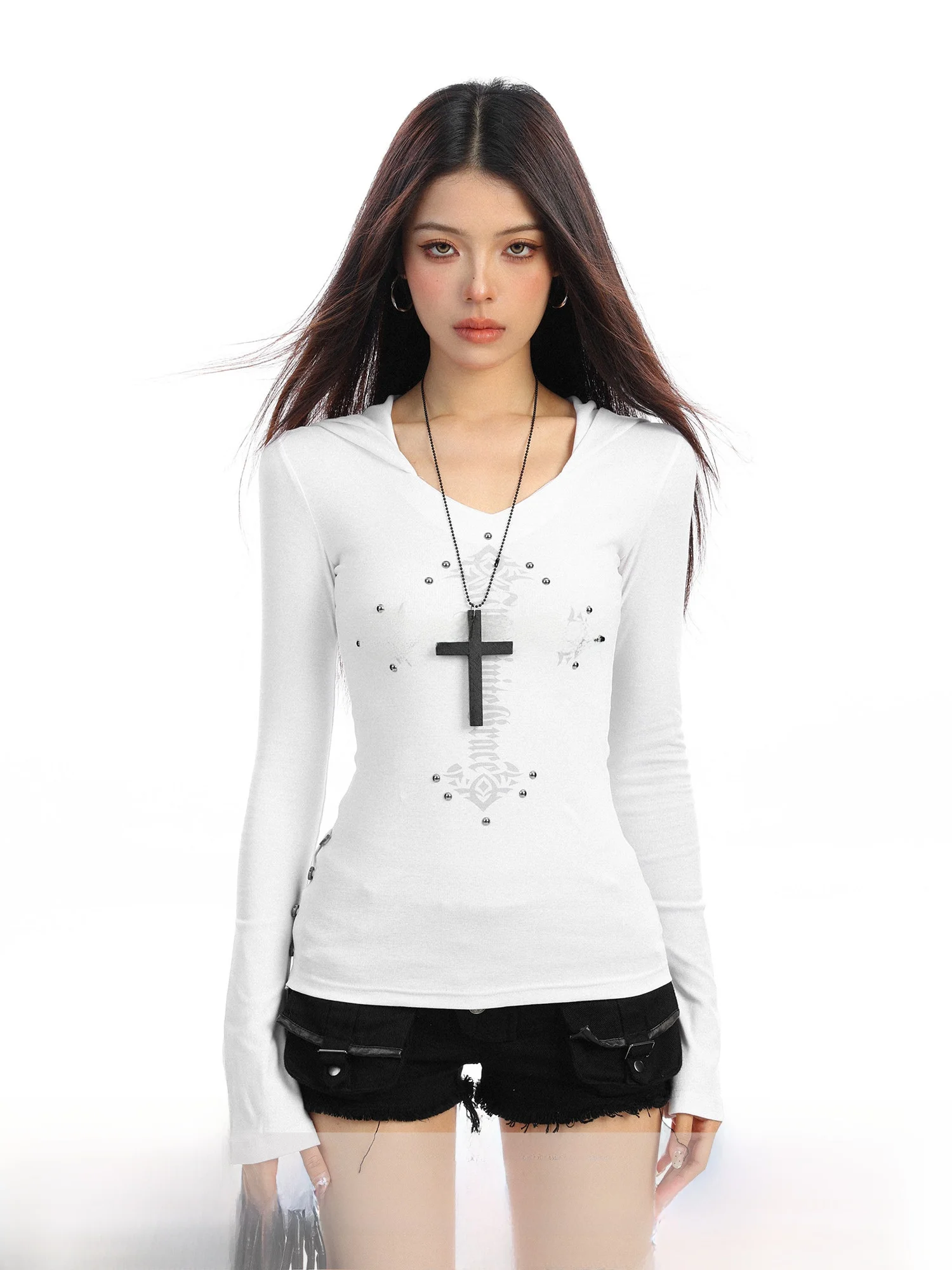 

Женская толстовка Biggold Spicy Girl с принтом, длинными рукавами и V-образным вырезом, весенняя, модная, облегающая, для ношения под одеждой