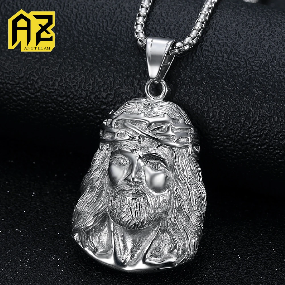 

Anztilam No Fade Jesus 316L Stainless Steel Iced Out Pendant with Long Link Chain Necklaces for Women Men Hip Hop Jewelry