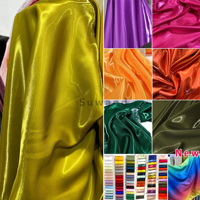 Nieuwe Kleur Luxe Glanzend Vloeibaar Satijn Stof Glanzend Water Glanzend Zijde Satijn voor Trouwjurk Pak Kleding Designer DHZ Materiaal