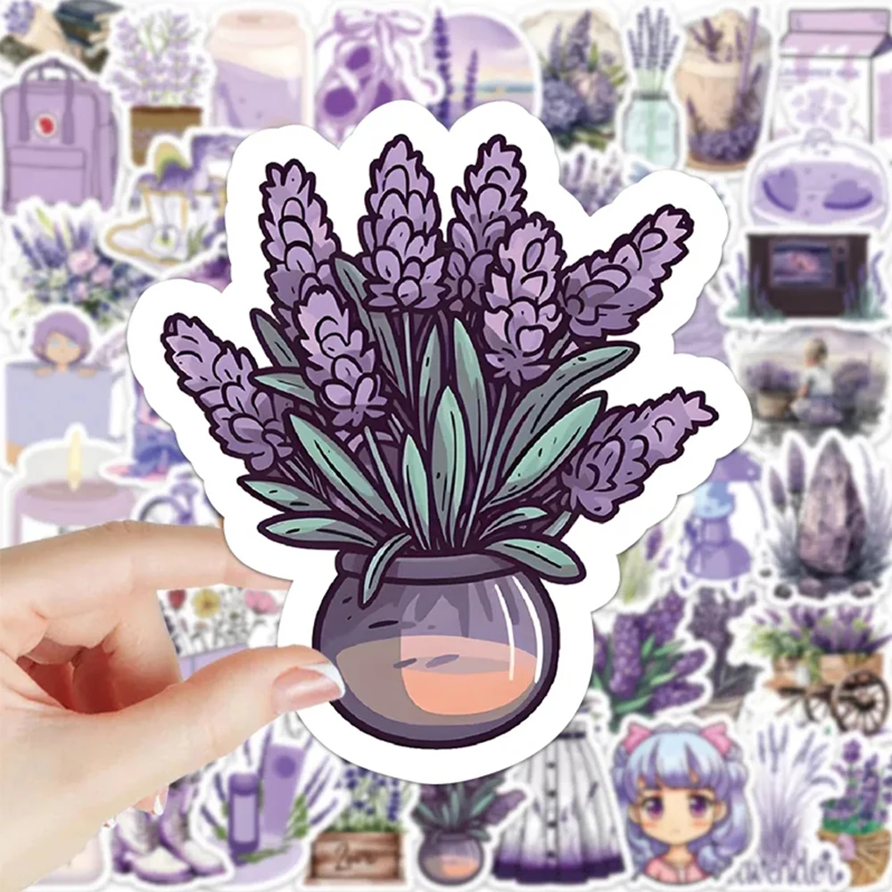 10/30/50/100pcs Lavender Cartoon Aesthetic Stickers for Laptop Stationery Craft Supplies Scrapbook Vintage Decoration Decals Toy