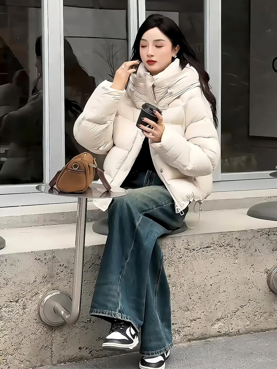 화이트 패딩 후드 다운 재킷 여성용 따뜻한 겨울 코트 출퇴근 패션 다운 페더 필 겨울 2024