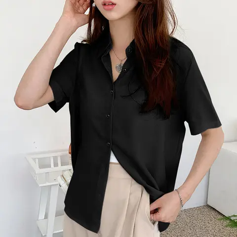 새로운 여성 여름 옷깃 반팔 슬리밍 캐주얼 다목적 셔츠 여성 편안한 얇은 유행 전문 탑