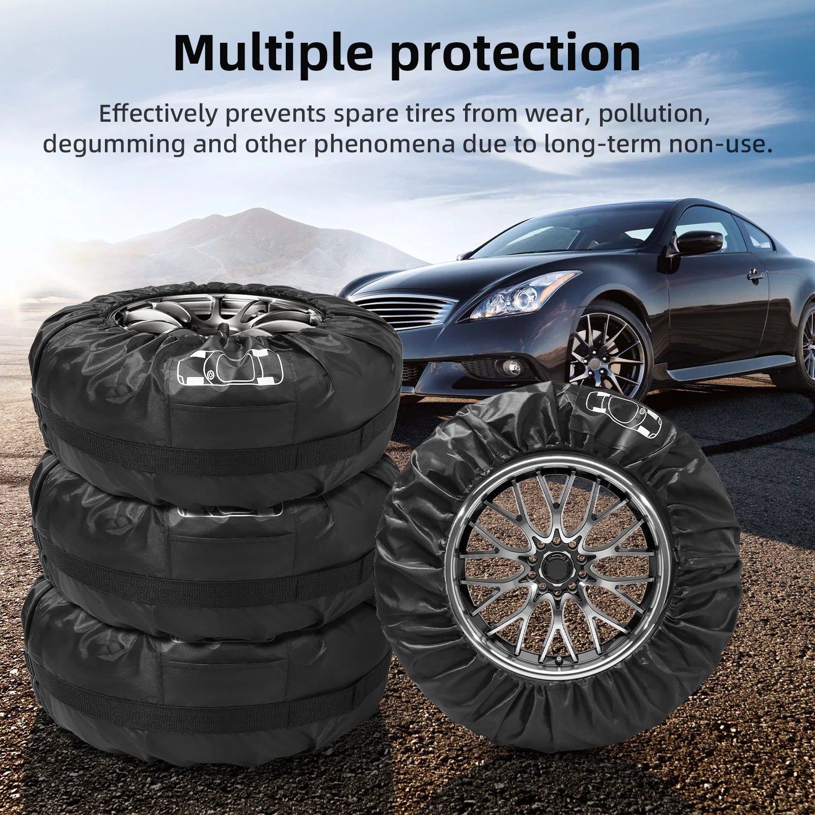 EE 4pcs Car Spare Tyre Tire Protection Cover S Size Black Handle Storage Bags Wheels Accessories Car Spare Tire Cover