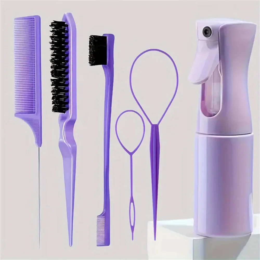 6 teile/satz Haar Pinsel Set Friseur Spray Flasche Haar Flechten Schleife Ratte Schwanz Kamm Necken Haar Brsuh Rand Control haar Pinsel – Detail 7