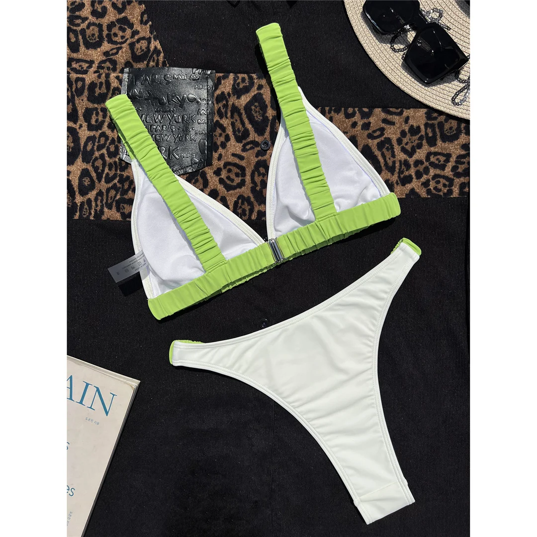 Splicing V-Ausschnitt, hoch geschnittene Bikini-Unterhose, Damen-Badeanzug, zweiteiliges Bikini-Set, gepolsterter Badeanzug, Badebekleidung, Schwimmbekleidung V6832 – Detail 10