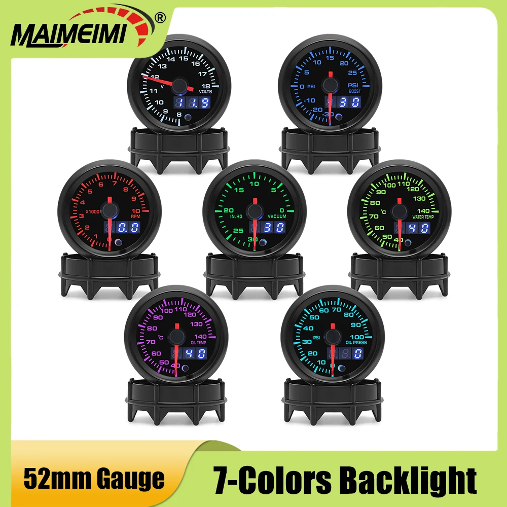 

Автомобильный счетчик 12 В, 52 мм, измеритель давления наддува/давления масла/температуры воды/тахометр об/мин/напряжение/датчик температуры масла/вакуманометры