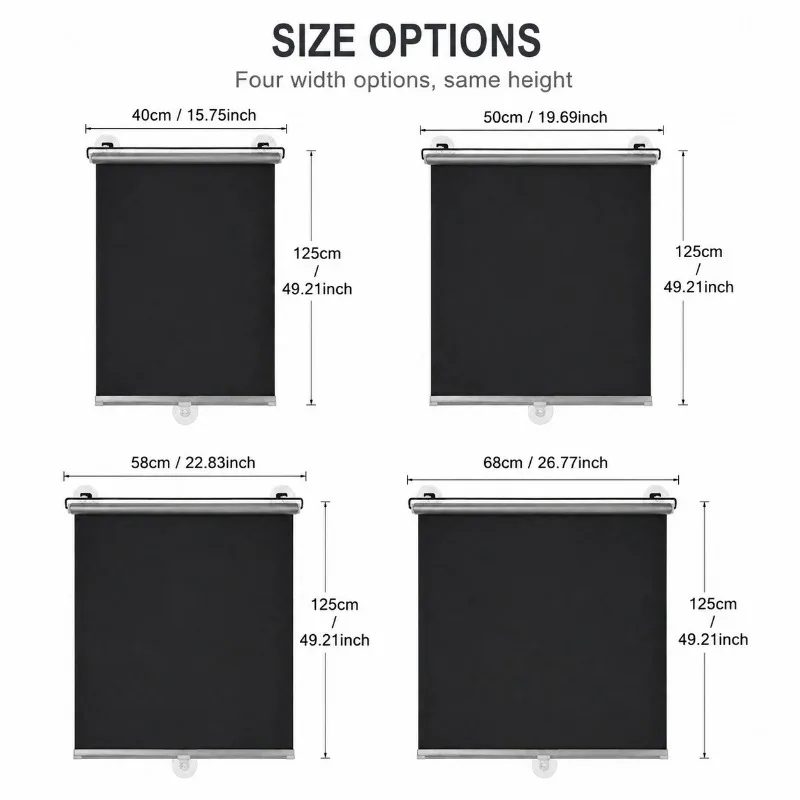 2pcs No-Drill Strong Suction Cup Sun Shade Curtains, Single Titanium Silvery Coating Automatic Retractable Roll-Up Curtains gallery 4