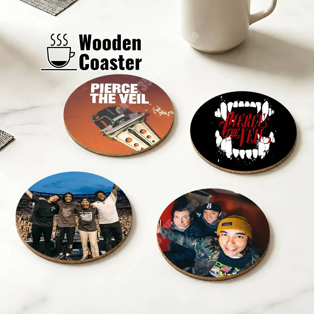 P-Pierce The V-Veil Band Wooden Cup Mat Cappuccino Vodka Juice Water Coaster for Flower Shop