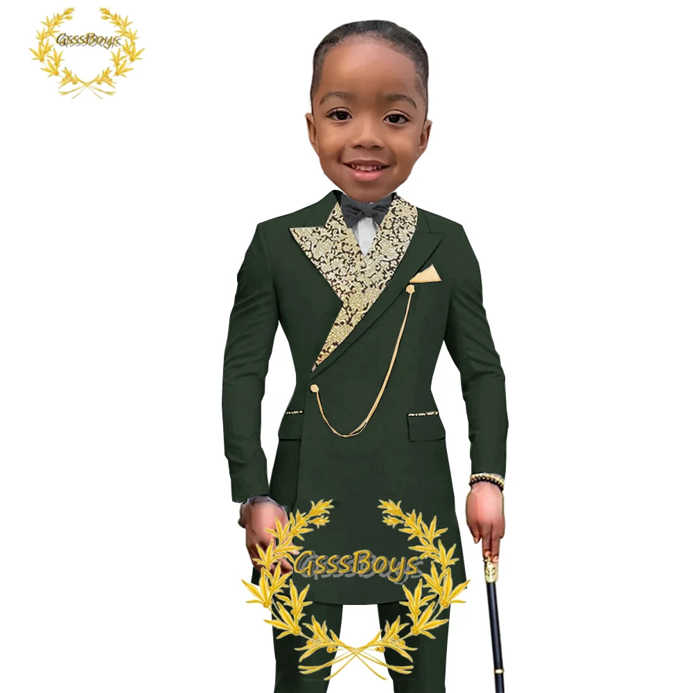 African Style Boys Jacket Pants 2 Piece Kids Suit Wedding Party Tuxedo Long Blazer for Child Custom Clothes