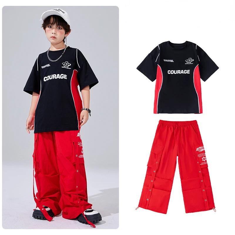 Mädchen Hip Hop Kontrast T-shirt Street Dance Hosen Coole Streetwear Outfits Jungen Jazz Kostüm Kleidung Sets Gruppe Jazz Kostüme