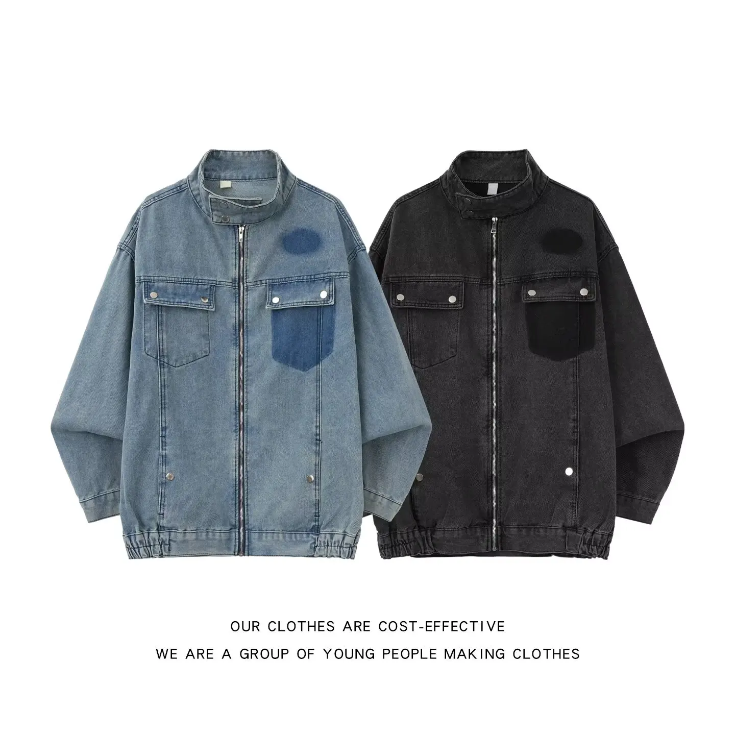 

American Vintage Washed & Distressed Denim Workwear Jacket - Trendy Brand Loose Fit Outerwear Top Unisex