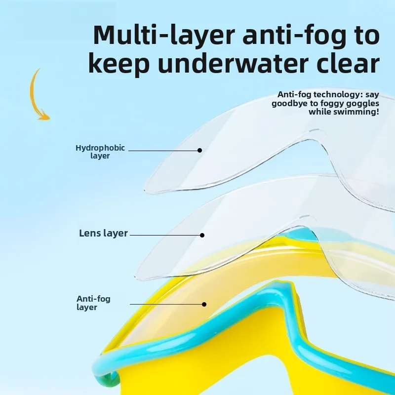 Kids Swimming Goggles Anti Fog UV Protection Large Frame Professional Diving Mask for Boys Girls view 3