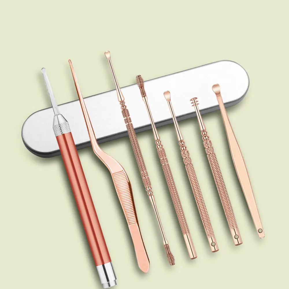 

7pcs/set LED Ear Wax Pickers Stainless Steel Earpick Wax Remover Curette EarPick Cleaner Ear Cleaner Spoon Care Ear Clean Tool