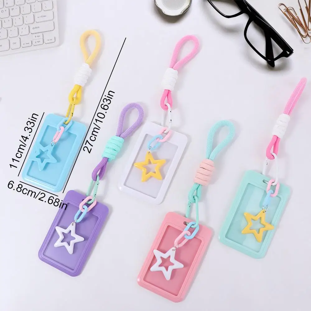 ID Card Protective Color Bus Card Cover Plastics Star Pendant ID Card Holders Keyring Credit Card Badge Holders Women Men