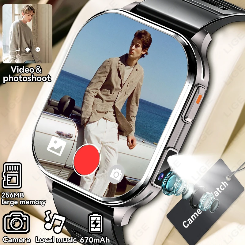 

LIGE New Smart Watch Men Women Camera Take Photos Record Video Local Music Sport Health Monitor 670mAh 2.01" BT Call Smartwatch