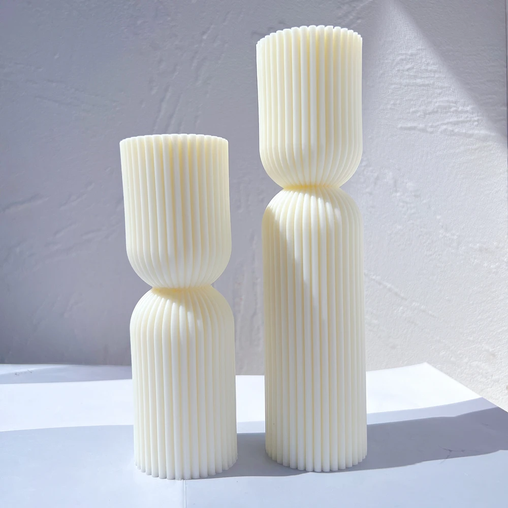 

Ribbed Aesthetic Twist Silicone Mould Cylindrical Tall Pillar Candle Molds Geometric Abstract Decorative Striped Soy Wax Mold