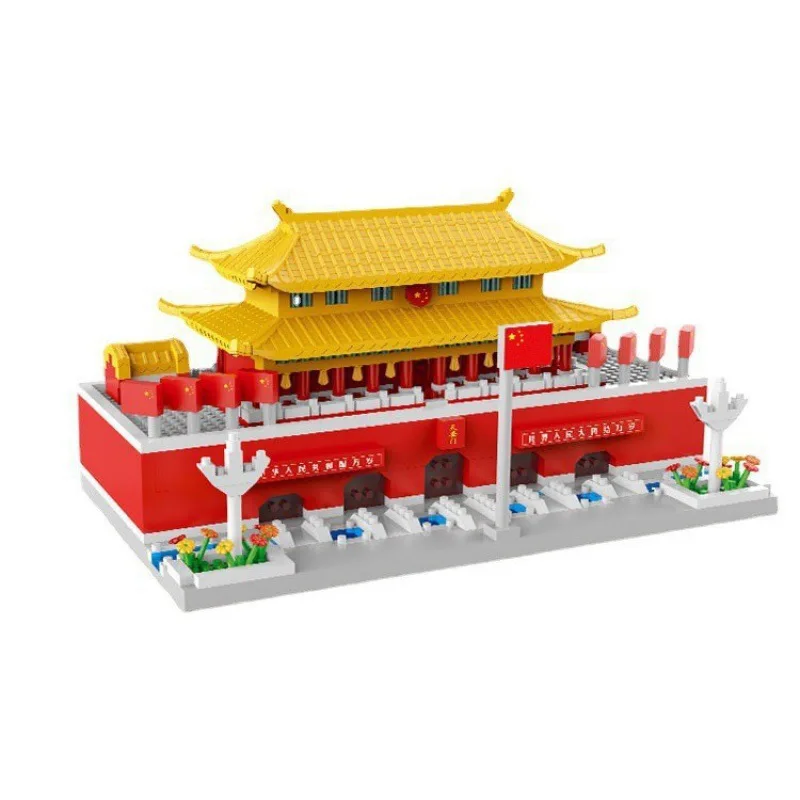 Chinese Classical Architecture Building Blocks Set Tiananmen Assembly Model With LED Lights Adult Toy Collectible Children's Gif