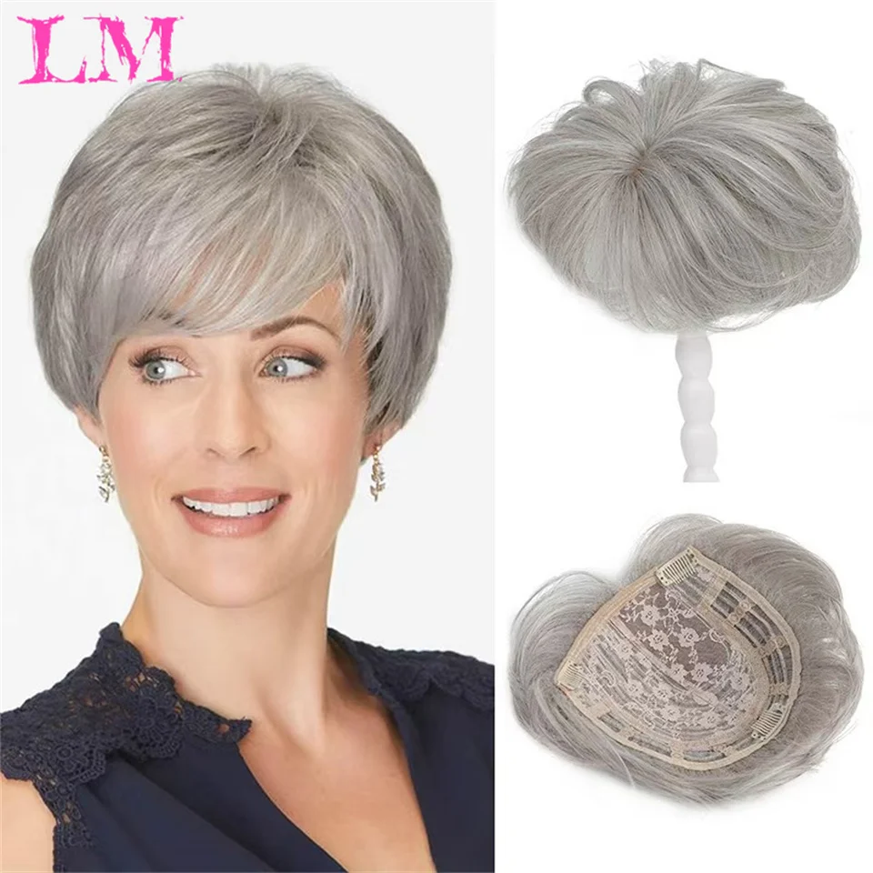 LM Synthetic Hair Topper Wigs Natural Looking Cornrow Curls Bangs Hairpiece With 3 Clips Fluffy Clip In Hair Extension For Women