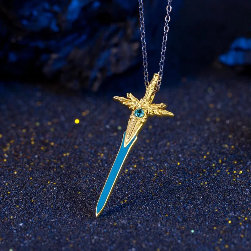 Throne Of Seal Blue Rain Sword Pendant Long Haochen Necklace Silver 925 Sterling Anime Long Gaochen Action figure Gift