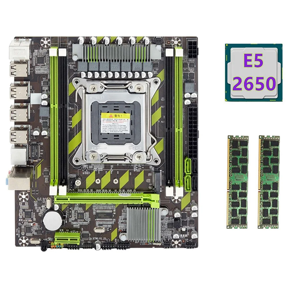 X79 Motherboard+E5 2650 CPU+2X8GB DDR3 1600Mhz REG ECC RAM Memory Set LGA 2011 M.2 NVME Motherboard