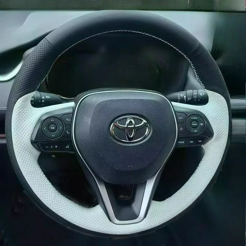 

Hand-stitched renovation black brown Green leather car steering wheel cover for Toyota Camry Avalon Corolla Highlander RAV4