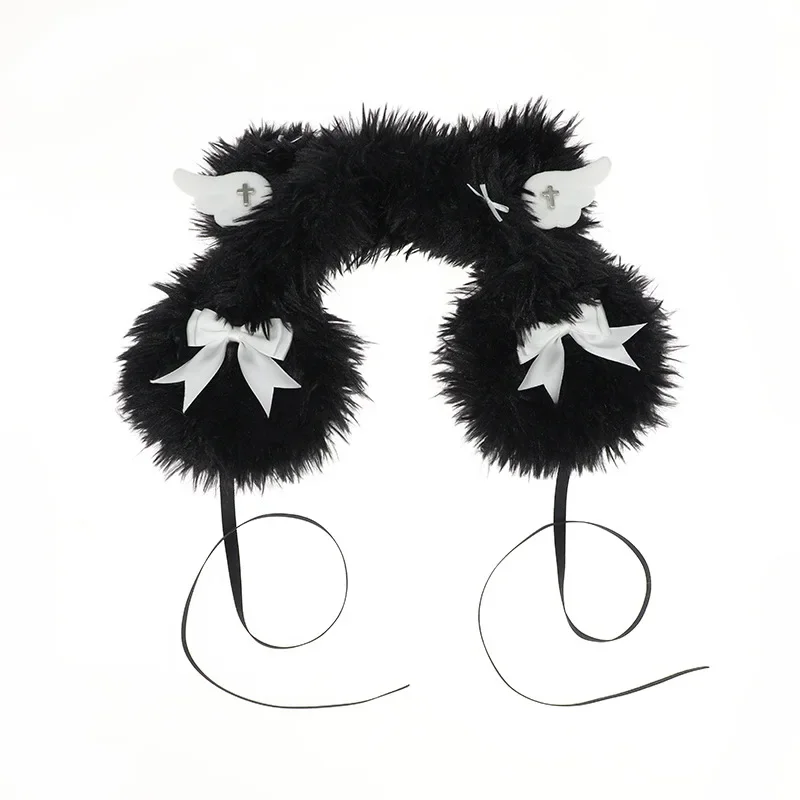 2024 New Cute Plush Dog Earmuffs  Lolita Winter Wings Earmuffs Kawaii Solid Color Thermal Earmuffs Girls Y2k Half-hat