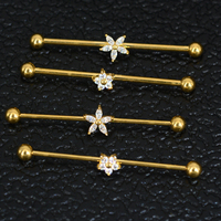 Stainless Steel 16G/14G Industrial Piercing Set Flower Barbell Lot Crystal Industrial Piercing Bar Bulk Cartilge Earring