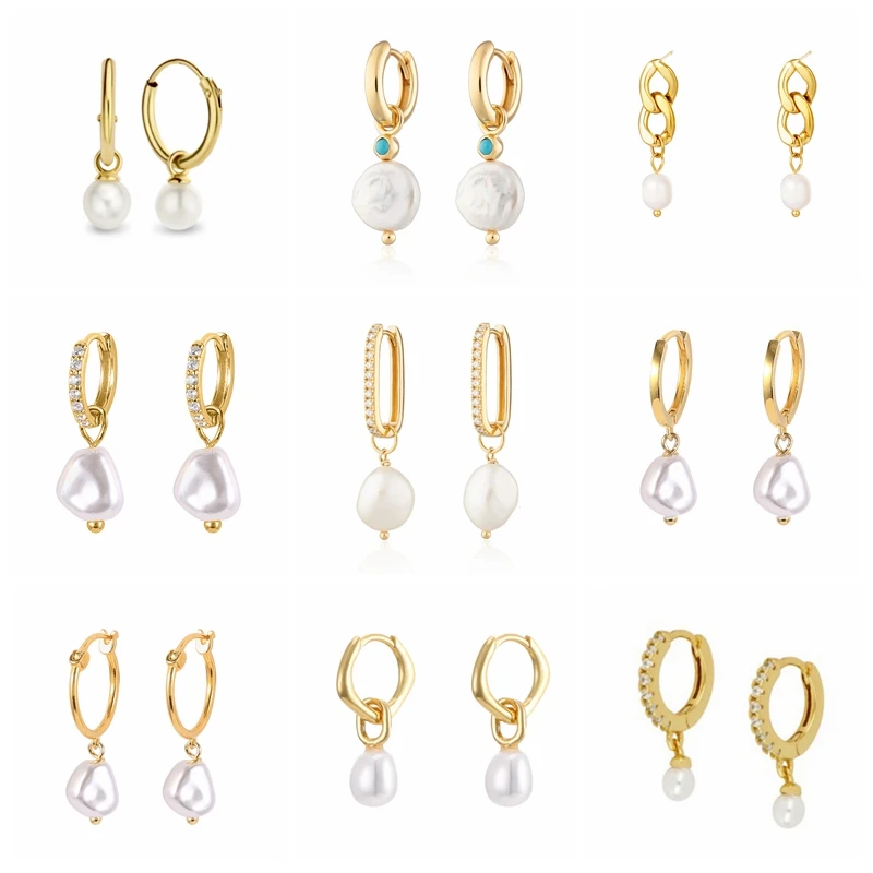 Aide 925 Sterling Silver Artificial Pearl Earrings For Women Round Imitation Pearls Charm Dangle Earrings Wedding Party Jewelry