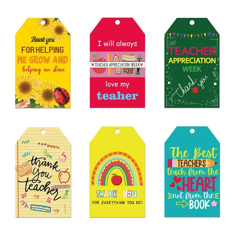60pcs Cute Teachers Appreciation Week Tags Paper DIY Decor Gift Boxes Hanging Card with Hole Blessing Thank You Card