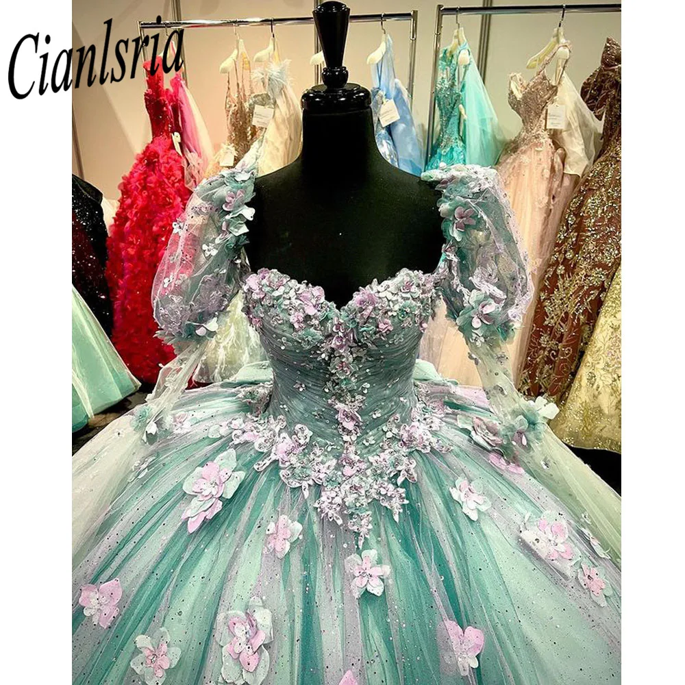 2022 romântico blush 3d flores bola vestido quinceanera vestidos de baile caftan frisado rendas longo doce 16 vestido