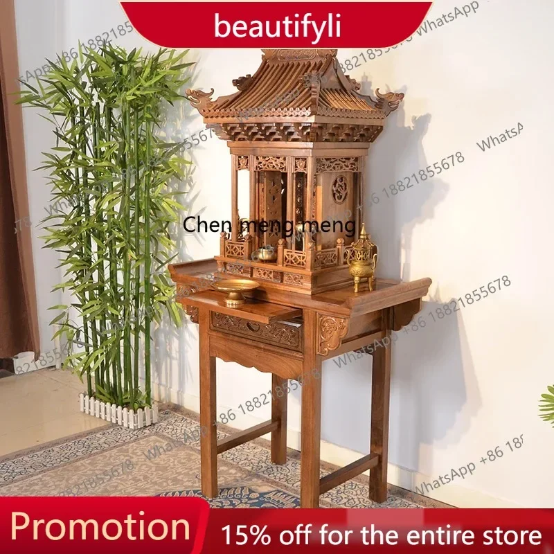 

Q181 Solid wood shrine with door offering table Buddha statue offering table Standing cabinet Buddha cabinet Shentai household