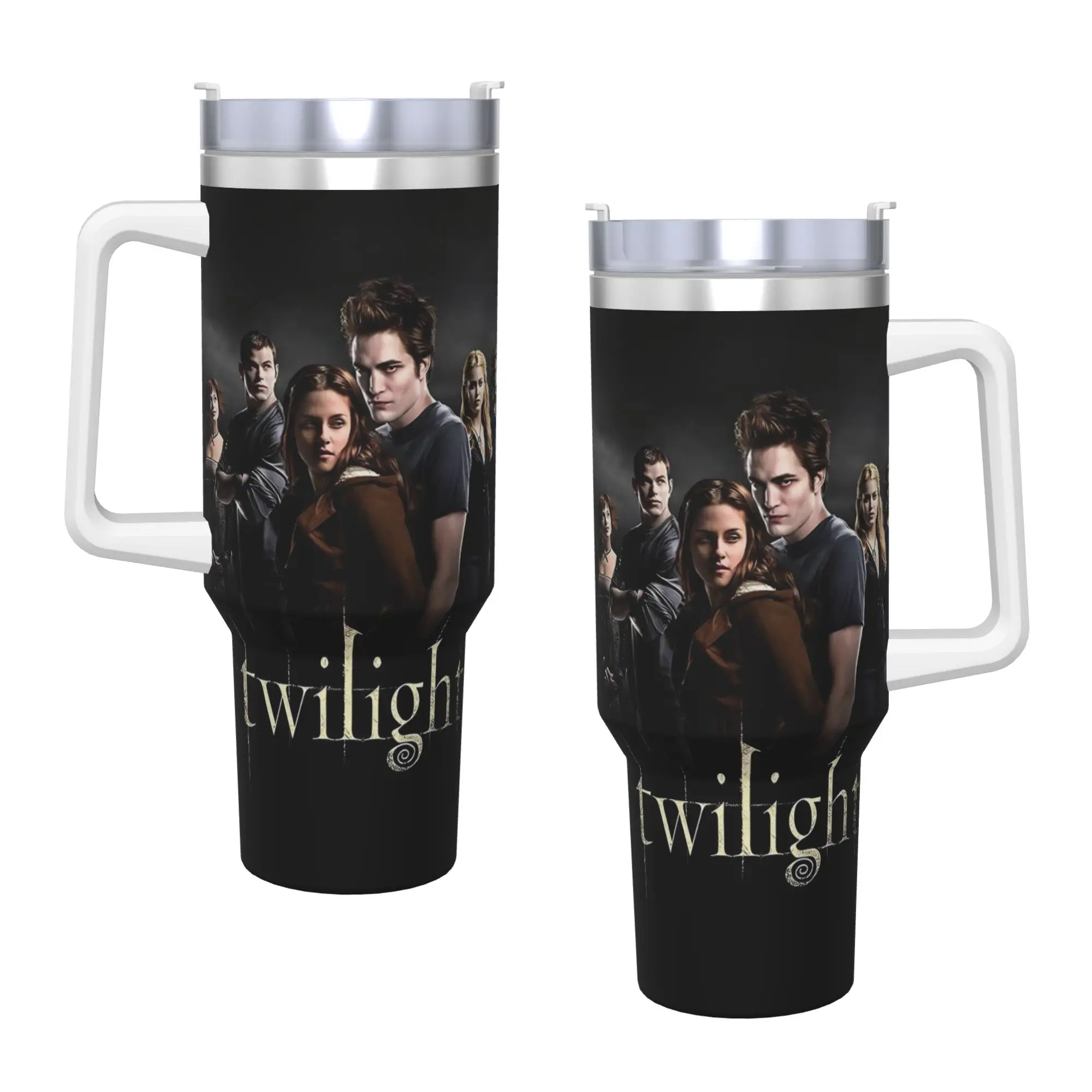 The Twilight Edward Bella  Stainless Steel Tumbler  Driving With Straws and Lid Large Car Mugs Hot Drinks Water Bottle