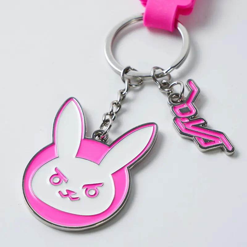 Blizzard Overwatch D Va Metal Keychain Pink Rabbit Head Pendant Official Merchandise Wrist Strap Key Accessory For Game Fans view 3