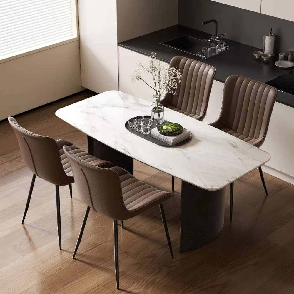 

Dining Chairs, Modern Dining Room Chair 16 inch Leather with Wooden and Metal Frame, Set of 4 (Brown)