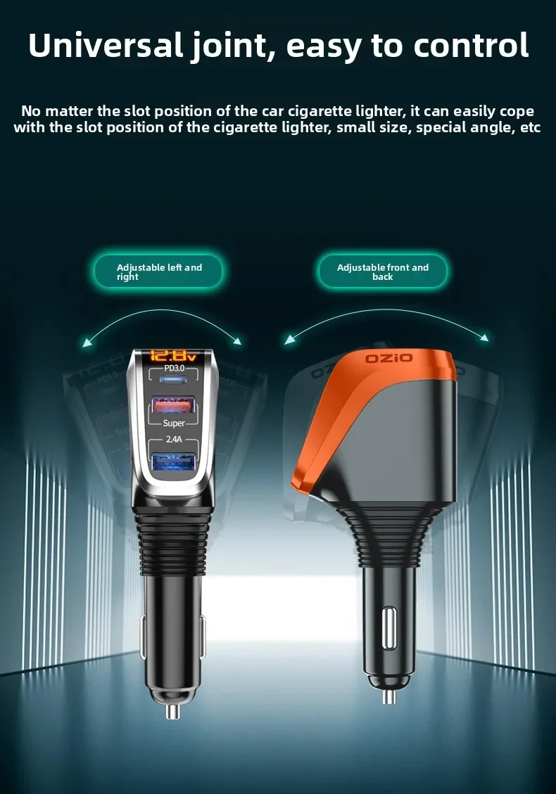 188W Car Charger with QC3.0 & PD20W Fast Charging 3-Port USB Adapter for iPhone Samsung 12V/24V Cigarette Lighter Socket