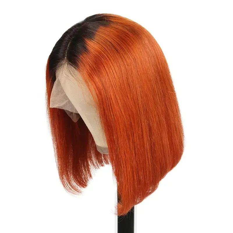 Black Ombre Ginger Orange Short Bob Cut Wigs 180% Density Straight 13x4 Lace Front Virgin Brazilian Human Hair Wigs For Women