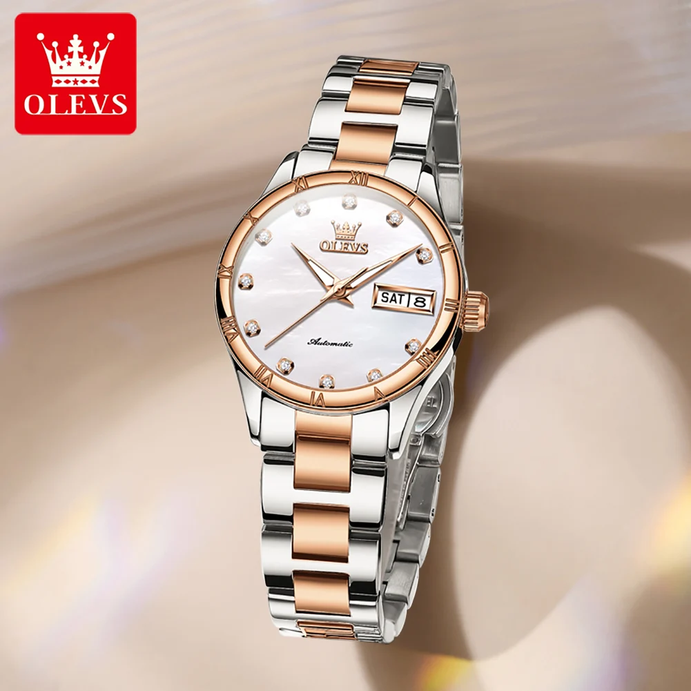 OLEVS New Fashion Ladies Watch Top Brand Casual Automatic Mechanical Watches Date Steel Waterproof Women Male Clock Wristwatch