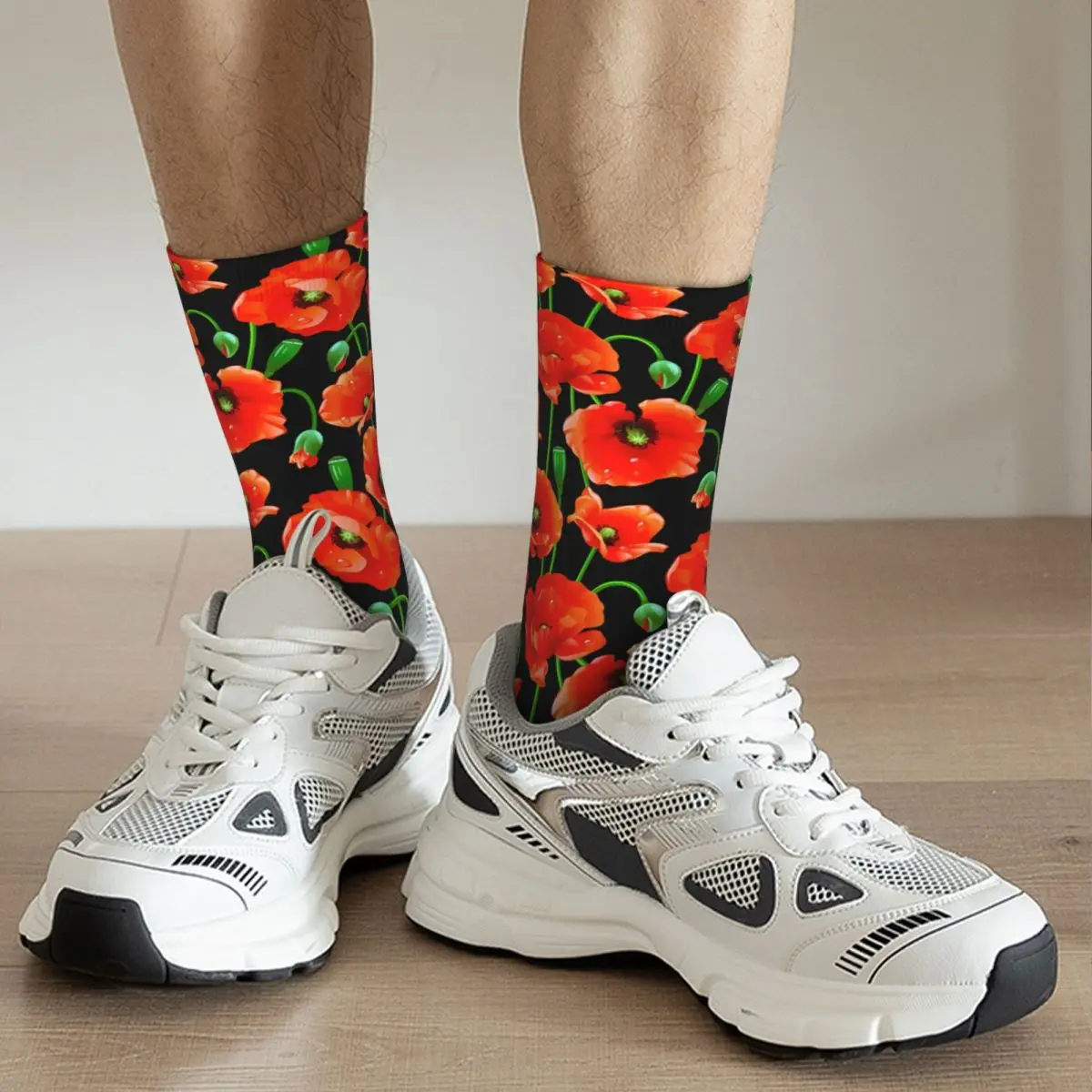 Elin Compression Red PopMED On Black Chaussette pour Homme, Harajuku Quality Pattern, Crew Sock, Casual