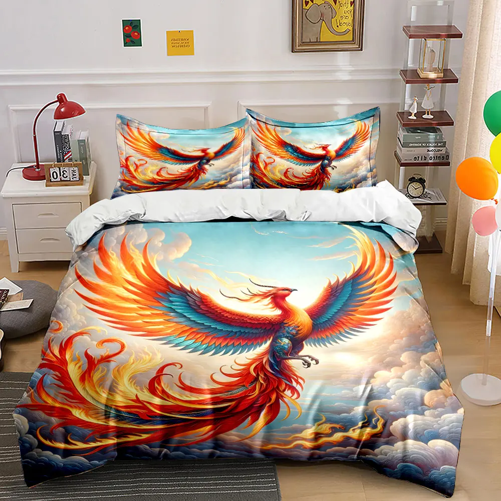 Majestic phoenix soaring with flames Print Soft Comfortable Duvet Cover Bedding Set Included 1*Duvet Cover 2*Pillowcases