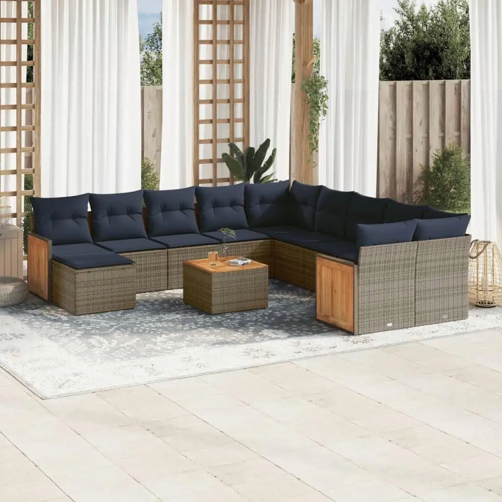 

12 Piece Outdoor Patio Sofa Set with Grey Cushions Rattan Furniture Modern Lounge Seating