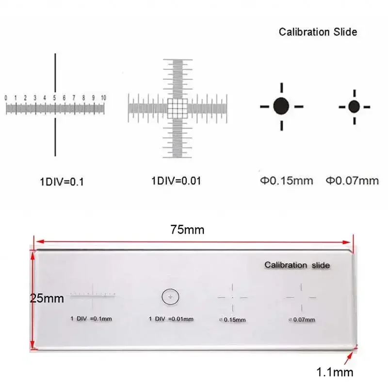Portaobjetos de vidrio de calibración de escenario de microscopio de alta precisión con micrómetro de escenario de microscopio de 0,01 MM con 4 retículas