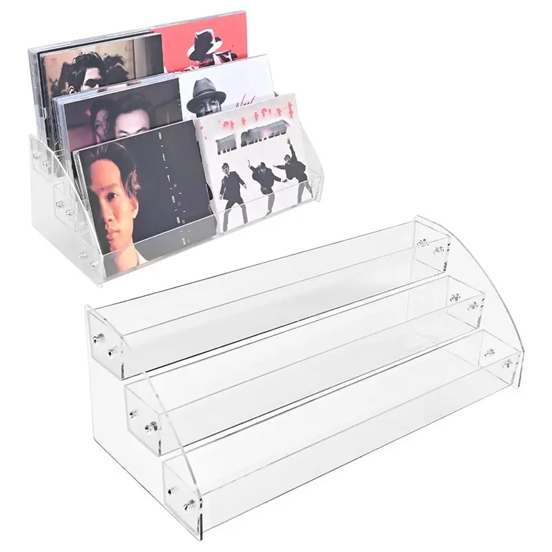 Display Rack, 3-Tier Clear CD Holder, Cascading DVD& CD Storage Box, Holds Up To 24 Standard CD Cases