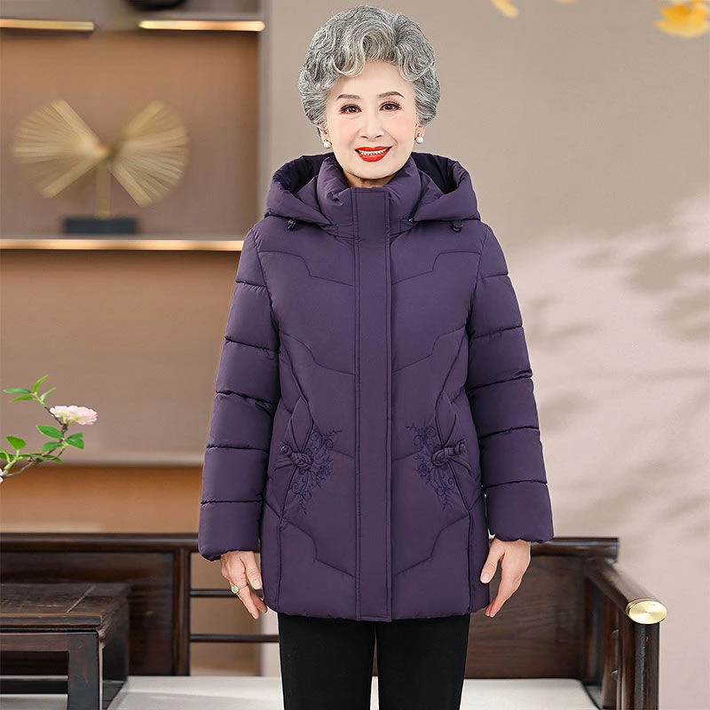 

2024 Winter New Women's Down Cotton Jacket Loose Commuter Windproof Hooded Warm Mom Jacket