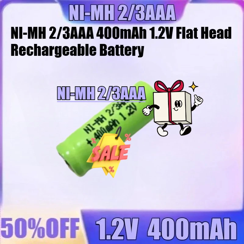 

For Shaver, Flashlight High Quality Battery New 10pcs/lot NI-MH 2/3AAA 400mAh 1.2V Flat Head Rechargeable Battery