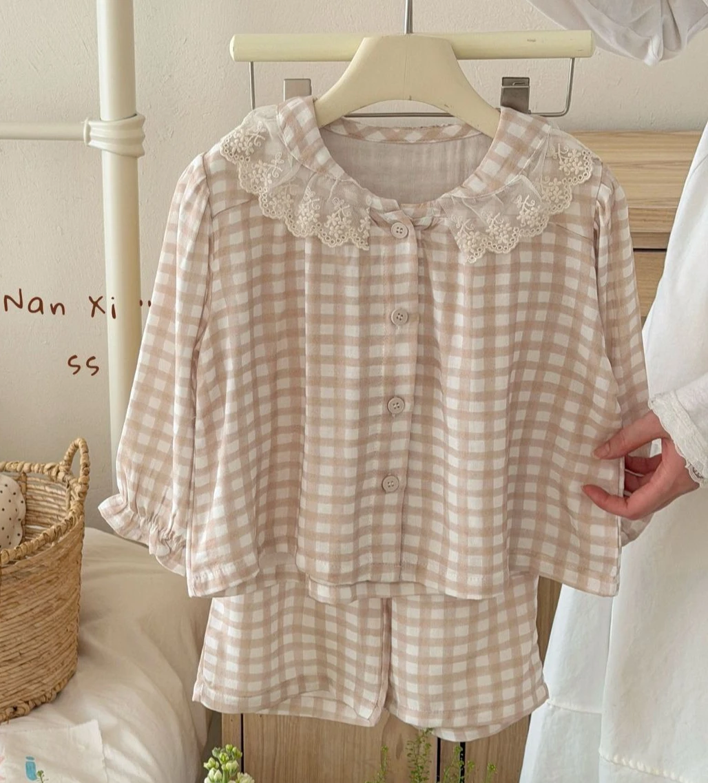 Girls Casual Set Home Clothing 2026 Spring Autumn New Girls Baby Double Layer Cotton Yarn Pajama Two Piece Set view 6