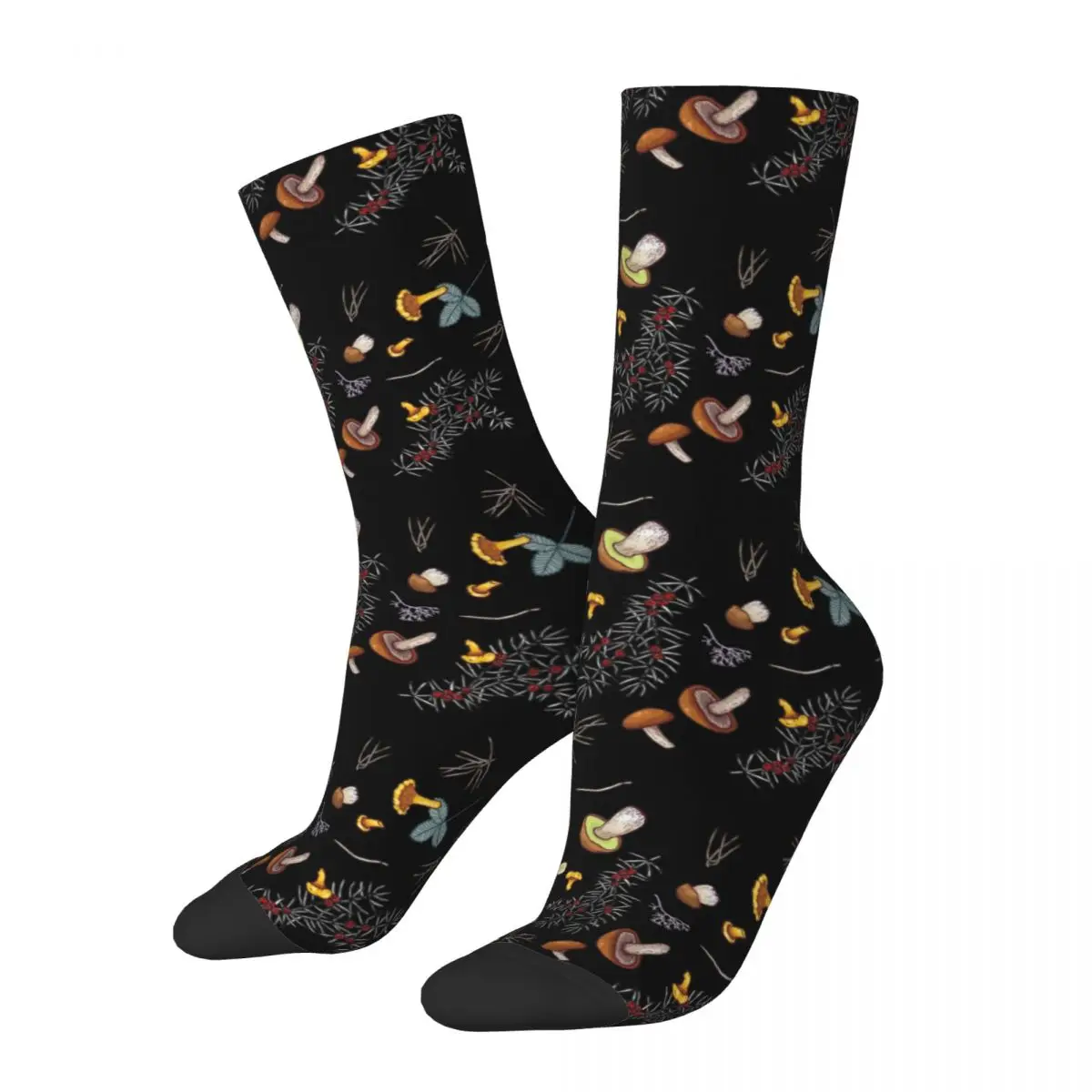 Crazy Design Dark Wild Forest Mushrooms Basketball Socks Polyester Crew Socks for Unisex Sweat Absorbing