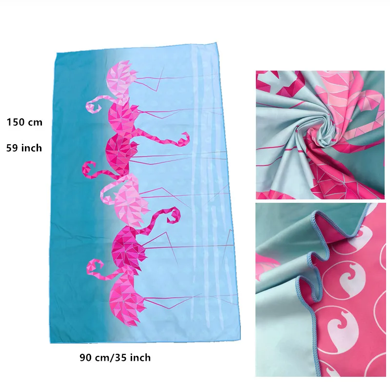 Microfiber Pink Bird Printing Beach Towels Absorbent Quick Dry Soft Yoga Swimming Resort Mountain Climbing Towel Travel Portable