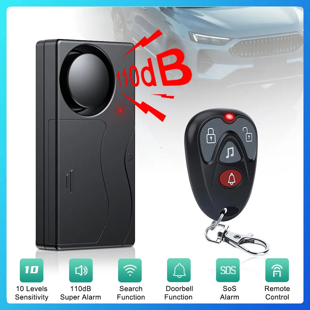 Anti Theft Vibration Window Door Alarm With Remote Control Security Protection Alarm Sensitivity Adjust For Bike Car Scooter